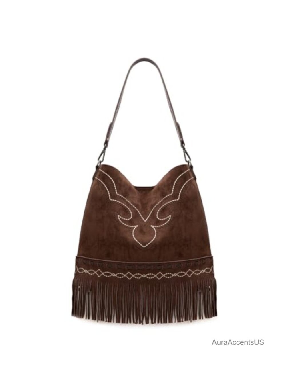 Faux Leather Suede-Like Hobo Bag Fringe Shoulder Bag Large
